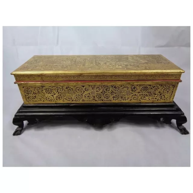 Antique Mandalay-Style Burmese Gilt & Lacquered Manuscript Chest or Box Sadaik 4