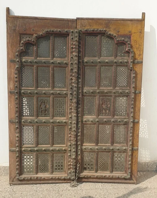 Antique Temple Door Wooden Brass Jali Handmade Indian Vintage Collection / Decor 3