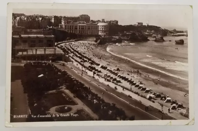 Postcard Biarritz SW France Crazy/Empress Beach View B&W Real Photo Posted