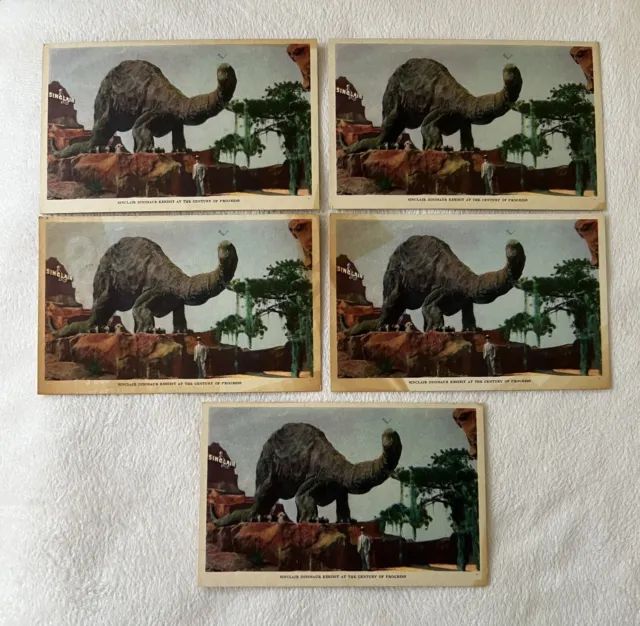 Lot of 5 SINCLAIR DINOSAUR EXHIBIT Postcards 1933 Chicago World's Fair
