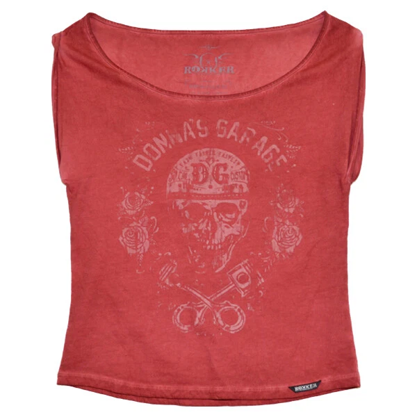ROKKER Piston Rose Donna T-Shirt Rosso Cool Donne Biker T-Shirt per Ogni Giorno