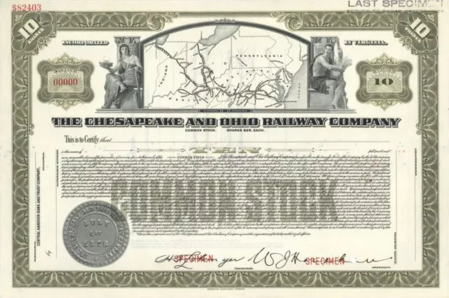 Chesapeake and Ohio Railway Co. - Specimen Stock Certificate - Specimen Stocks &