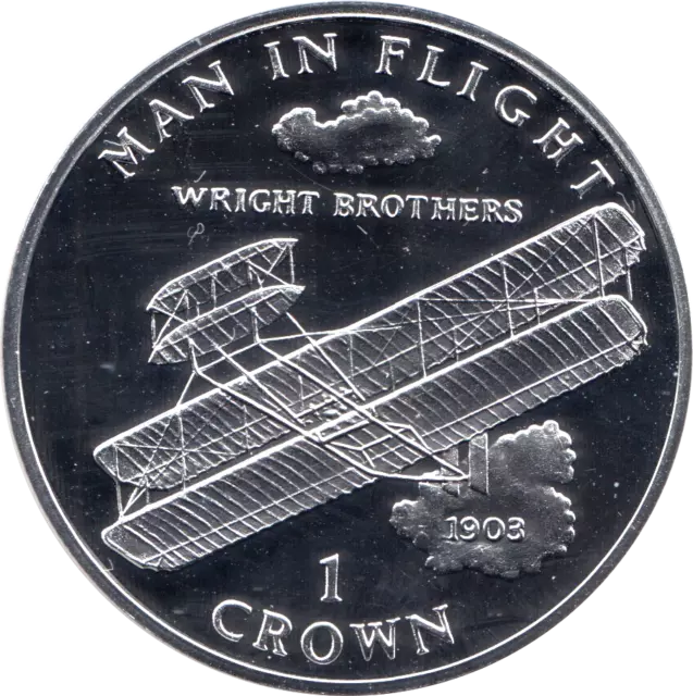 1995 Wright Brothers Man in Flight 1oz Coin One Crown Isle Of Man