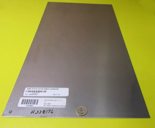 316 Stainless Steel Sheet Annealed,  .030" Thick x 12" Wide x 24" Length, 1 Unit