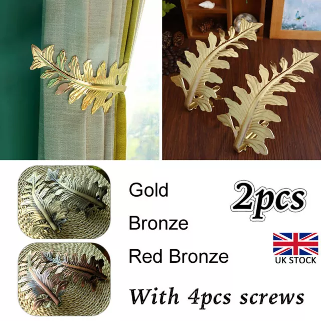 2x Big Leaf Curtain Tie Back Hold Backs Holder Brass Tassel Hooks Gold Bronze UK