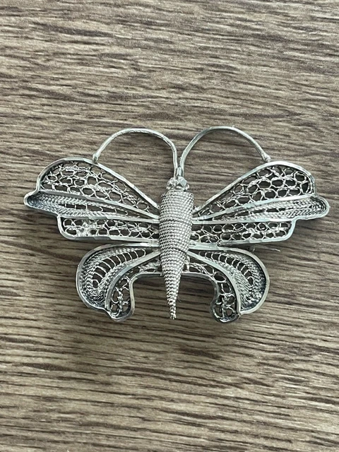 Broche Ancienne En Argent Massif – Filigrane – Bijou Vintage