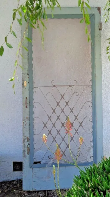 Vintage 1950s Screen Door Metal Curlicue Blue Shipping Available $$
