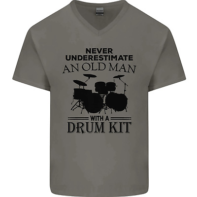 Old Man Drumming Drum Kit Drummer Funny Mens V-Neck Cotton T-Shirt