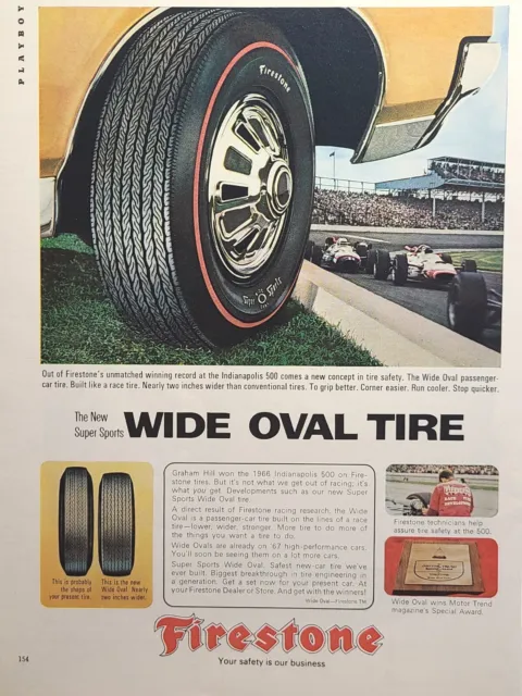 Firestone Super Sports Wide Oval Tires Indianapolis 500 Vintage Print Ad 1967