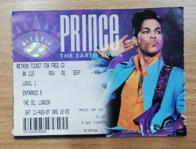 PRINCE TICKET 2007 21 Nights in London  The Earth Tour 11 August Original 1 ONLY