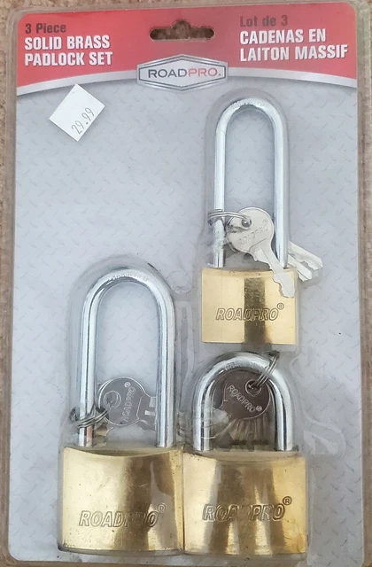 RoadPro, 3 Piece, Solid Brass Padlock Set, 3-Keys for each Padlock Free Shipping