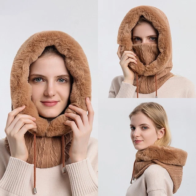 Bufanda para Mujer De Piel Mascara para Invierno Gorro De Punto Pasamontañas 18