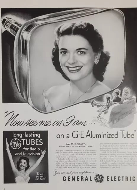 Original 1951 Print Ad GE Tube Jane Wilson Singer TV Show Advertisement Ephemera