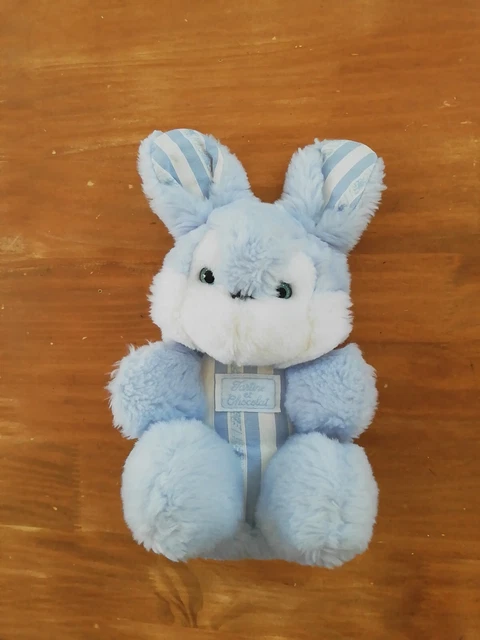 OL Doudou Peluche Tartine Et Chocolat Lapin Blanc Bleu Rayé Rayures Bleu Assis