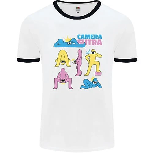 Camera Sutra Photography Photographer Funny Mens White Ringer T-Shirt