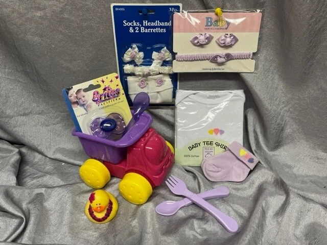 Wholesale Lot New Lavender Baby Items - Barettes, Headbands, Duck T-Shirt, Paci