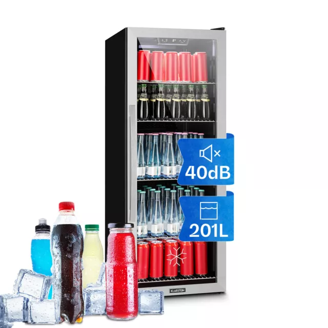 Minibar Kühler Getränkekühlschrank Glas 201L LED leise freistehend Edelstahl