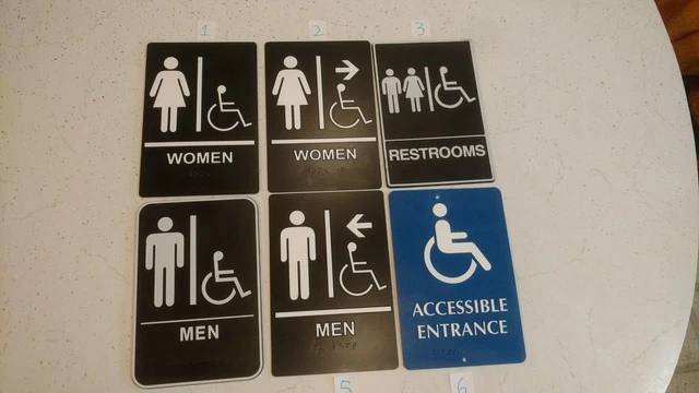 LOT OF 6 Men and Women Handicap Braille Restroom and Exit Signs ADA ...