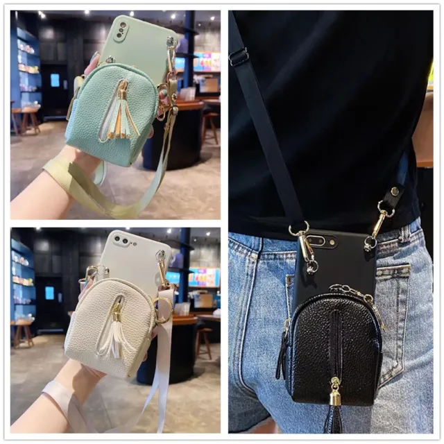 For iPhone OPPO Crossbody Tassel Wallet Purse Women Girl Stand Phone Case Cover