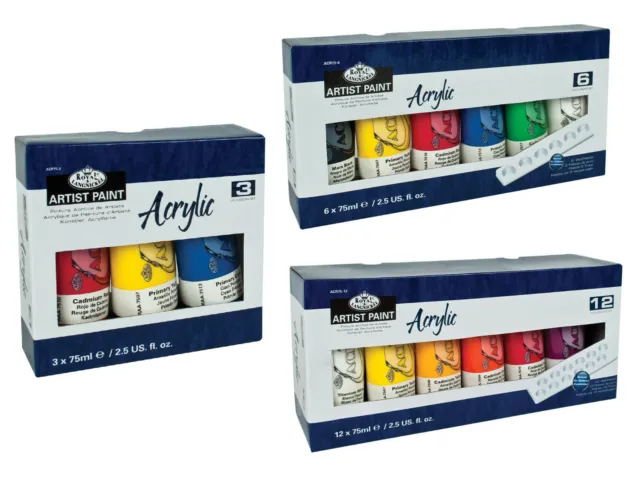 Künstler Acryl Lack Set Groß 75ml Tuben Hobby Craft Malen Royal Langnickel