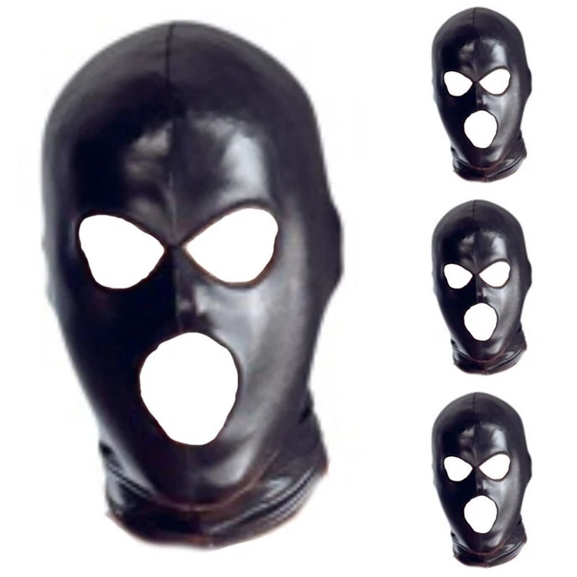 How Head Mask FULL FACE GAME 3 Holes Mask Wetlook leather Head Mask bondage Halloween ...
