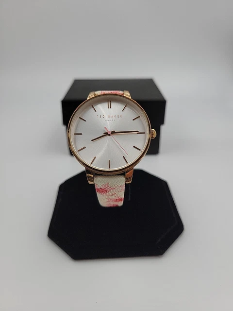 Ted Baker Women's Rose Gold-Tone Pink Floral Graphic Leather Watch TE50272014