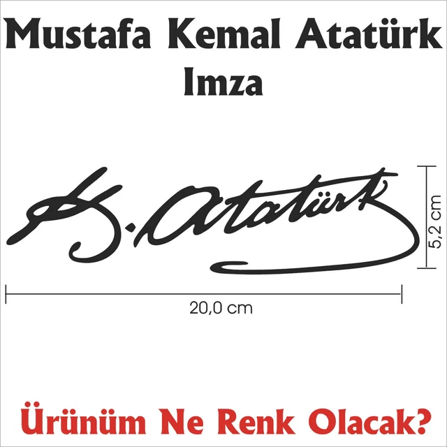 Adesivo Atatürk Mustafa Kemal Turchia, Firma, 15x5 Cm, Per Auto, Personalizzabile Nero/bianco