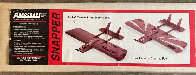 Aerocraft Snapper Balsa R/c Model airplane Kit NIB 34" wingspan Glow or Electric Aerocraft Snapper Balsa R/c Model airplane Kit NIB 34" wingspan Glow or Electric