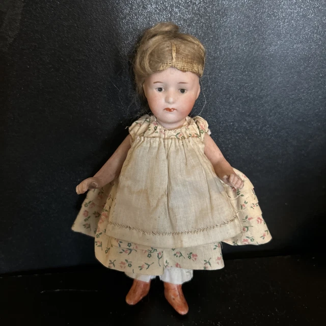 6"  ALL BISQUE Rare Gebruder Heubach Antique Miniature / Dollhouse Doll Germany