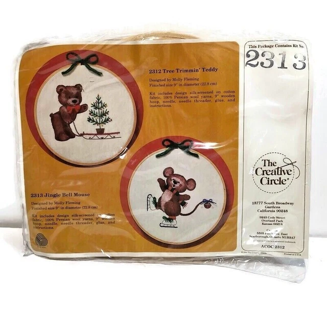 NUEVO Ratón Campana Círculo Creativo 1984 De Colección 9" Aro Bordado Navidad 2313