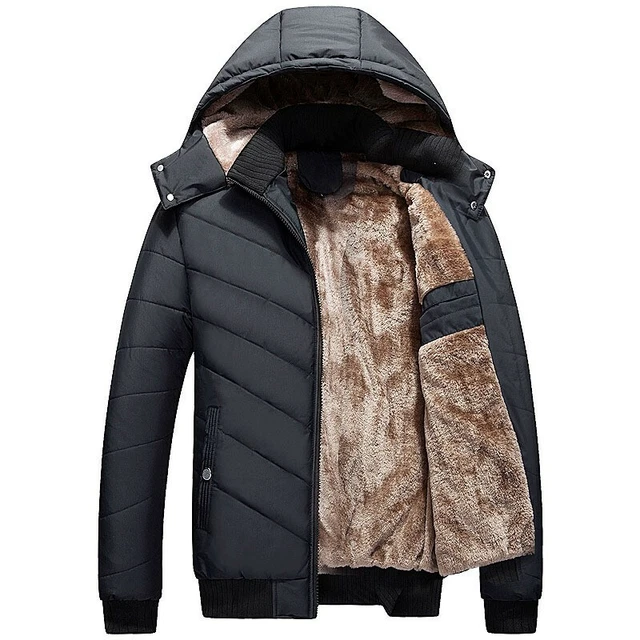 Korean Winter Mens Hooded Thick Cotton Padded Jacket Fleece Lined Outwear Warm