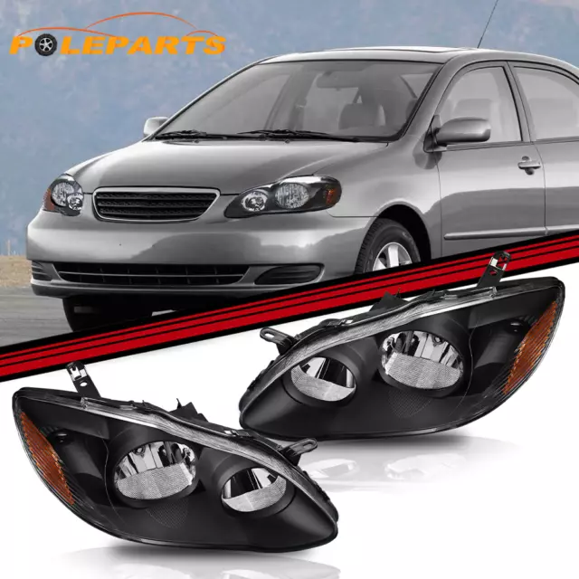 Pair Black Headlamps Headlights Assy For 2003-2008 Toyota Corolla 81110-02370