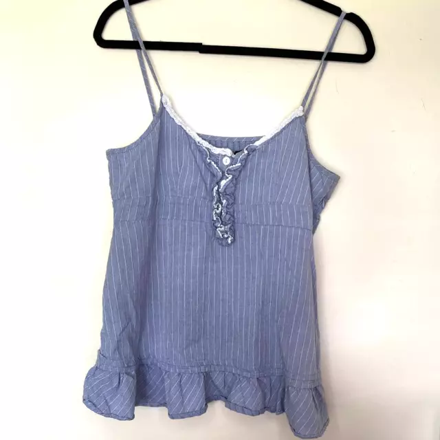 Jack BB Dakota Tank Top Denim Striped Blue White Colored Flowy Ruffles Large