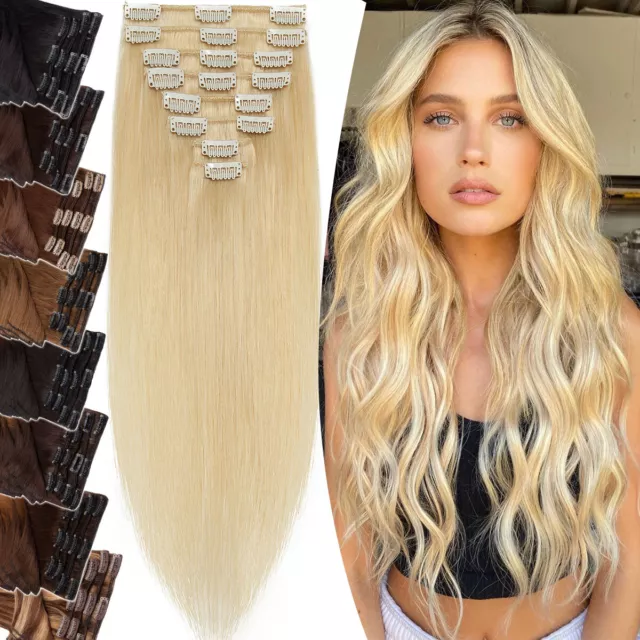 8 Bandes Extension A Clip Cheveux 100% Naturel Remy Cheveux Humain Hair 30-60CM