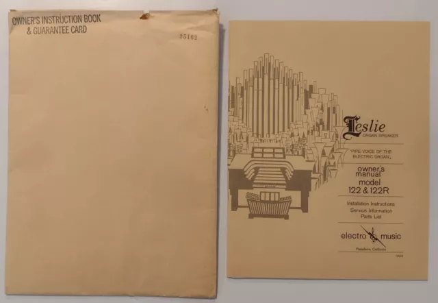 Leslie Organ Speaker Owners Manual Model 122 & 122R Installation Instructions