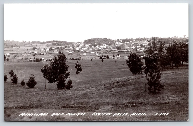 Crystal Falls Michigan~Municipal Golf Course~Homes Other Side~c1950 RPPC