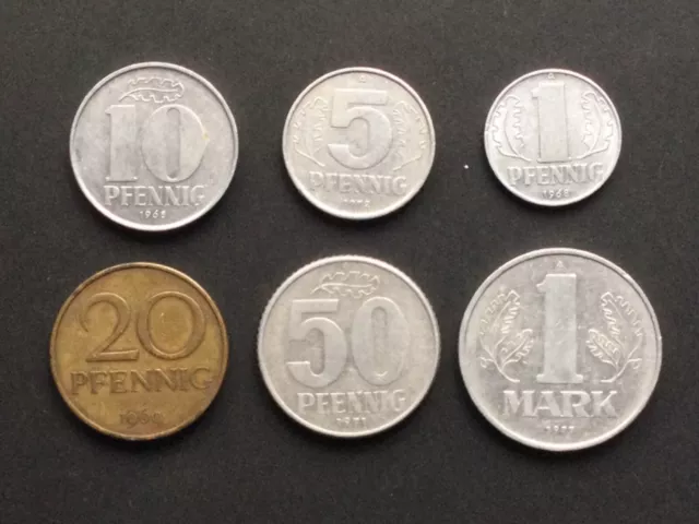 Münzen DDR 1 Pfennig bis 1 Mark vollständig 1968-1969-1971-1972-1977 Ausg „Mark“