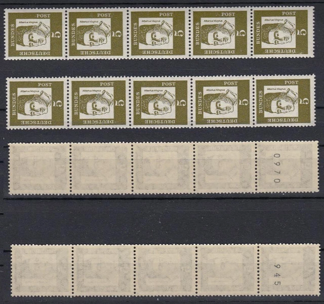 Bund 347y RM 5er Streifen gerade + ungerade Nr. Bedeutende Deutsche 5 Pf **