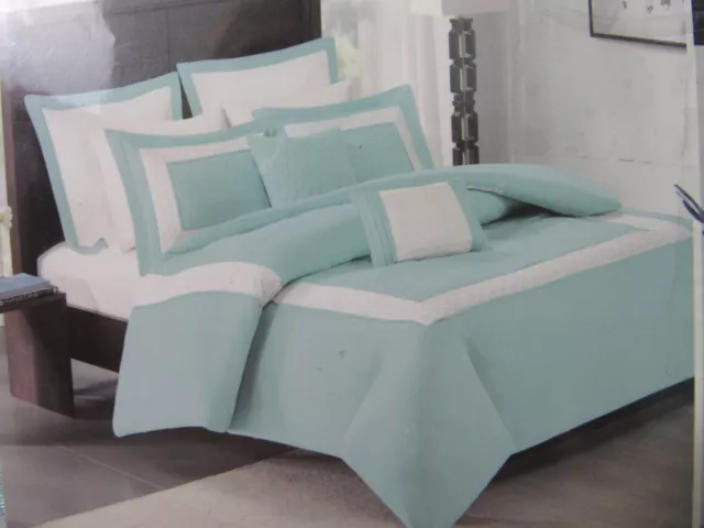 Madison Park F/Q Duvet Cover Set 7 piece Aqua Ivory new #MP12-4136