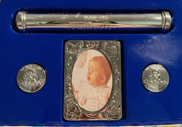Silver Birth Certificate Holder Set with First Tooth, Cut And Keepsake Frame
