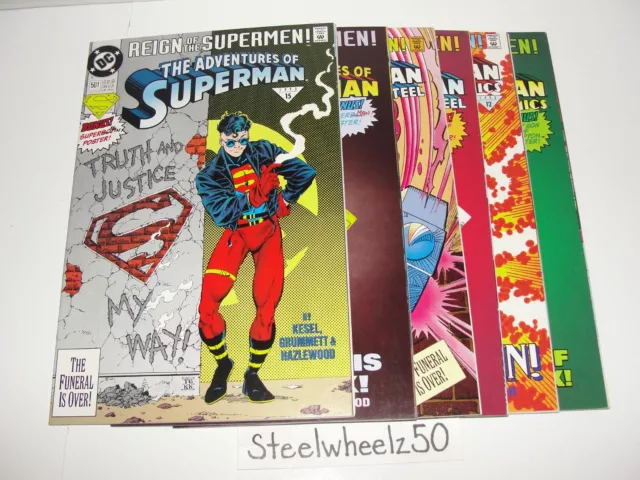 Superman Reign Of Supermen 6 Die-Cut & Newsstand Variant Comic Lot DC 1993 Steel