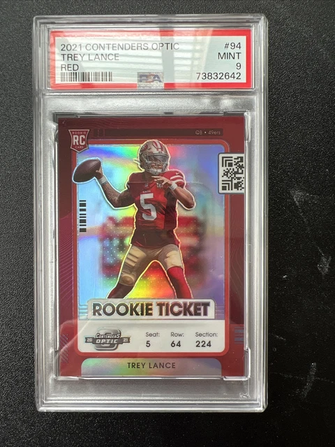 2021 Panini Contenders Optic Trey Lance RC Rookie Ticket Red Prizm #/175 PSA 9