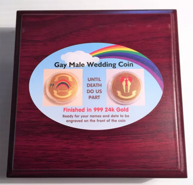 NEW: GAY MALE 1 oz Wedding Celeb colour coin 999 24k Gold Plated in Display Box