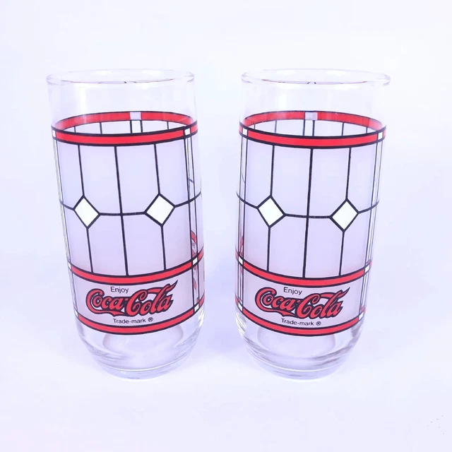 Set of 2 Coca Cola Tiffany Style Frosted Glass Drinking Glasses