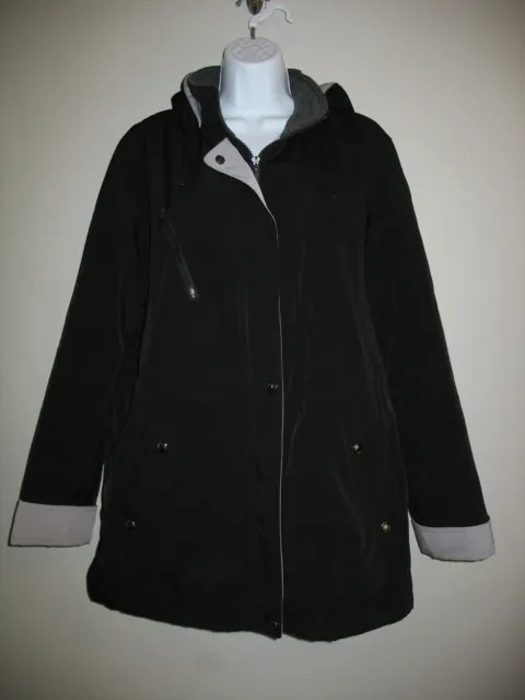 Nautica Womens Jacket Coat Sz L Large Black Hooded Lined Mid Length