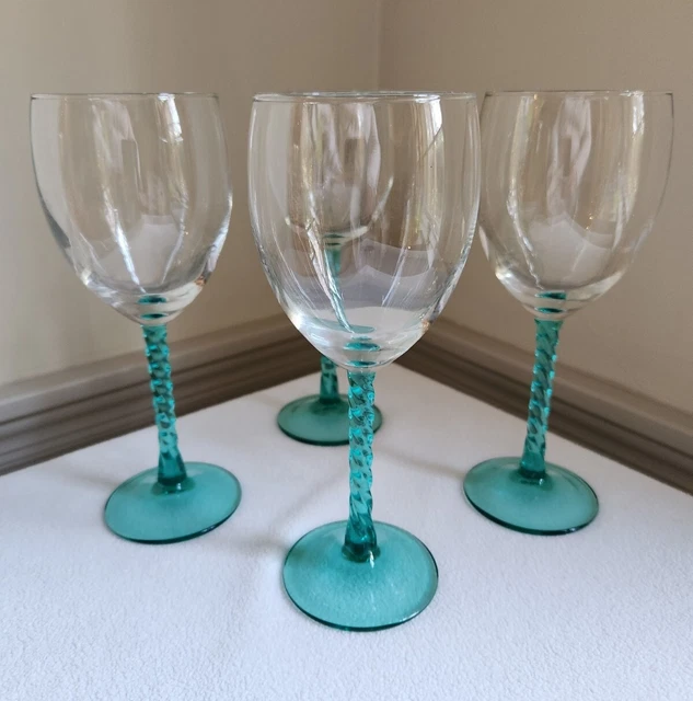 4 ANGELIQUE AQUA Blue Luminarc Cristal D'Arques Durand Twist Stem Wine