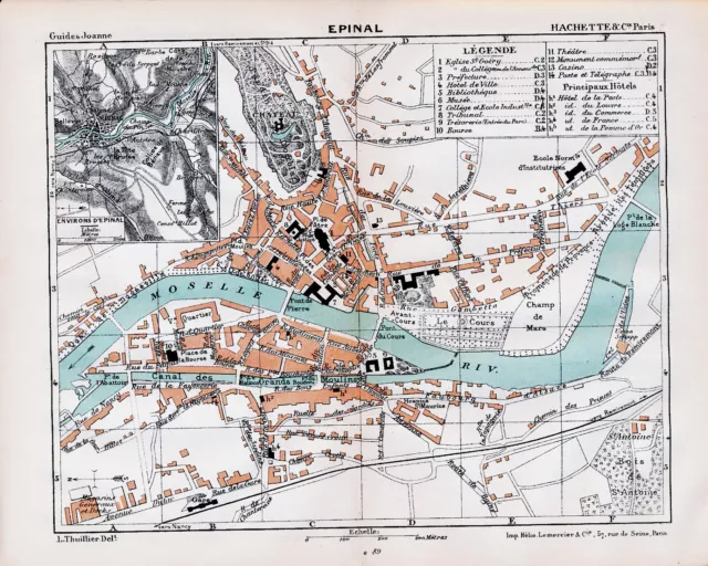 88 Épinal 1894 plan ville orig + guide (7 p) Casino Usine-Schupp Bourse Bellevue