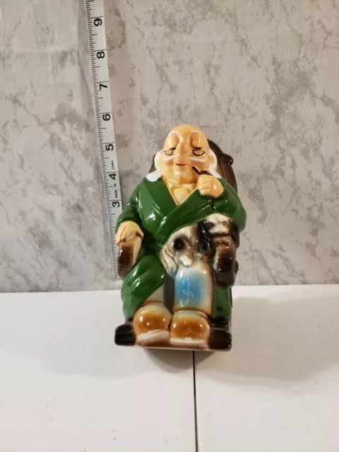 Vintage Ceramic bank Retirement Fund old man in rocking chair With dog