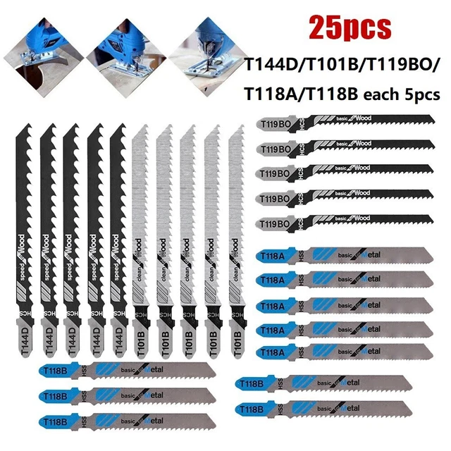 25PCS Assortiti T-Shank Seghetto Lame Spada Laser Rotolo Motivo Taglio Kit Nuove