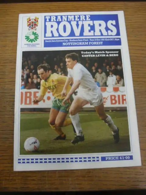 10/12/1991 Football League Full Members Cup Northern Semi-Final: Tranmere Rovers